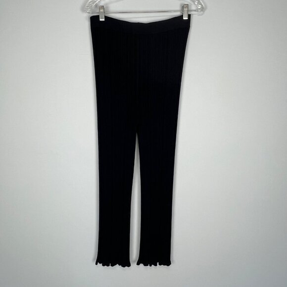 Carlisle Collection Womens Black Ribbed Knit Pants Lettuce Hem Cropped size S - Picture 5 of 12